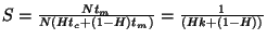 $S = \frac{Nt_m}{N(Ht_c + (1 - H) t_m)} = \frac{1}{(Hk + (1 - H))}$