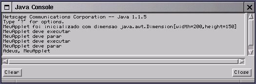 Mensagens do console Java