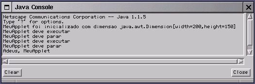 Mensagens do console Java